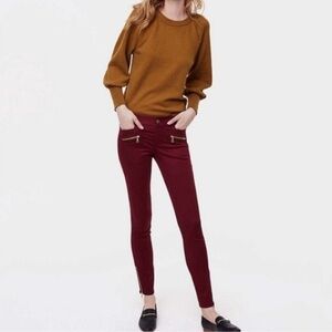 LOFT Burgundy Ankle Jeans with Gold Zippers